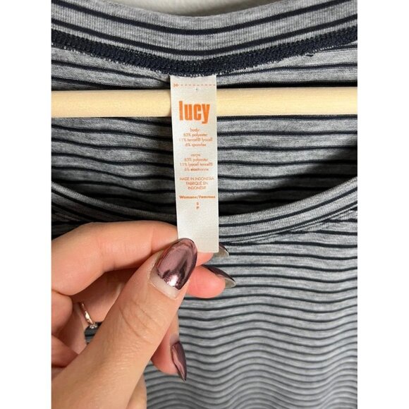 Lucy Gray Black Striped Long Sleeve Active Top Crew Neck Size Small Women’s - Picture 3 of 4
